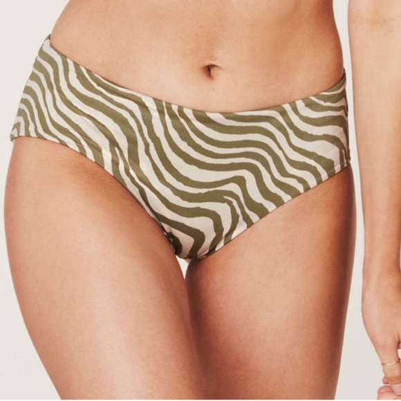 Andie Swim Bias Stripe Olive Green Hipster Bikini Bottom NWT - Picture 1 of 3